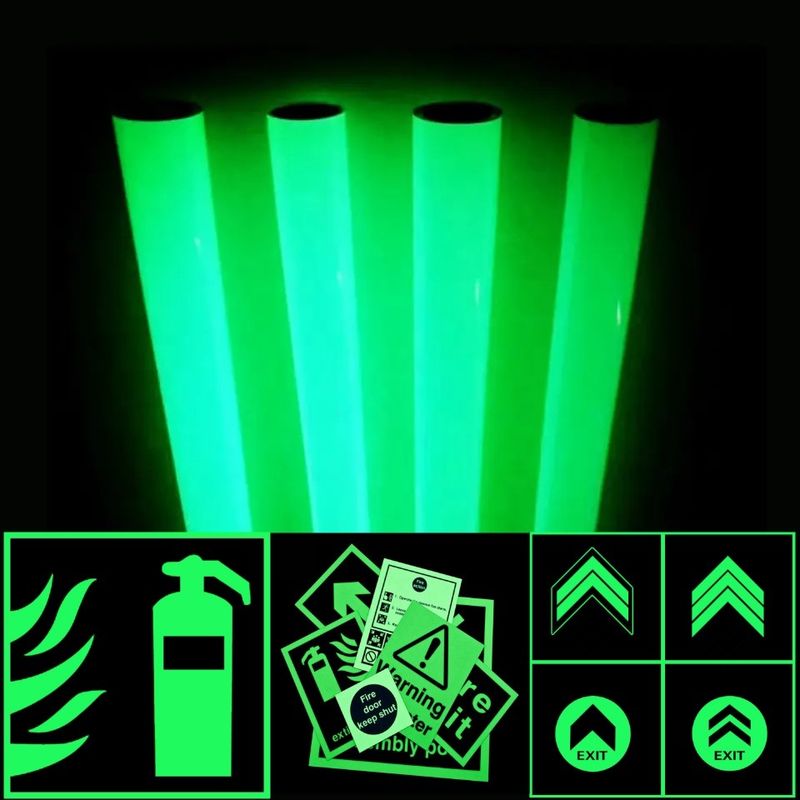 12 ore Verde impermeabile autoadesivo fotoluminescente film luminoso di vinile per segnali di uscita
