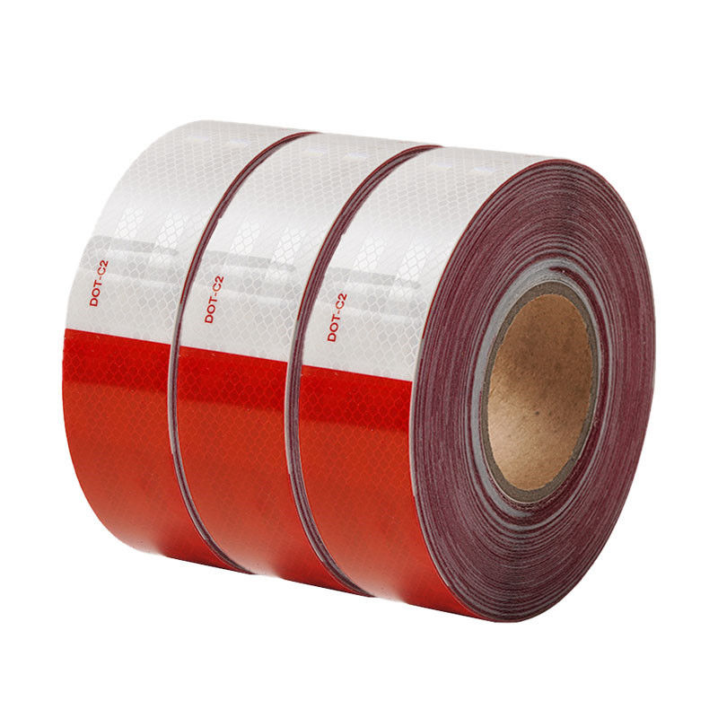 LU Certificato DOT-C2 di sicurezza stradaleMateriale PET a strisce riflettente Avvertenza a quadretti in rosso e bianco per veicolo/camion/remolchio