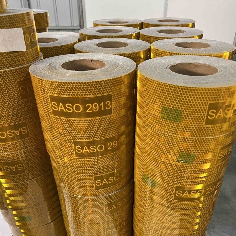 LU SASO 2913 Arabia Saudita Adesivo Retro riflettente Nastro di lucidità 5 cm 7,5 cm 10 cm Nastro riflettente acrilico metallizzato giallo per la sicurezza del traffico