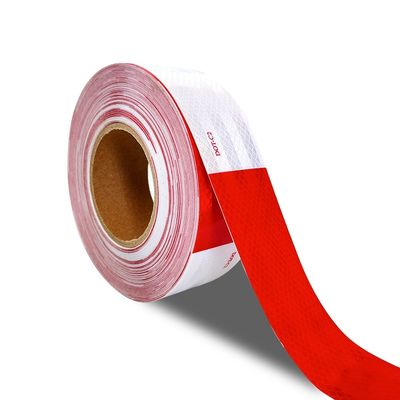 Buon prezzo 2 pollici di nastro di avvertimento riflettente prismatico rosso e bianco per rimorchi in linea